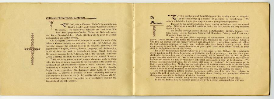 An open book showing two pages with titles and filled with text.