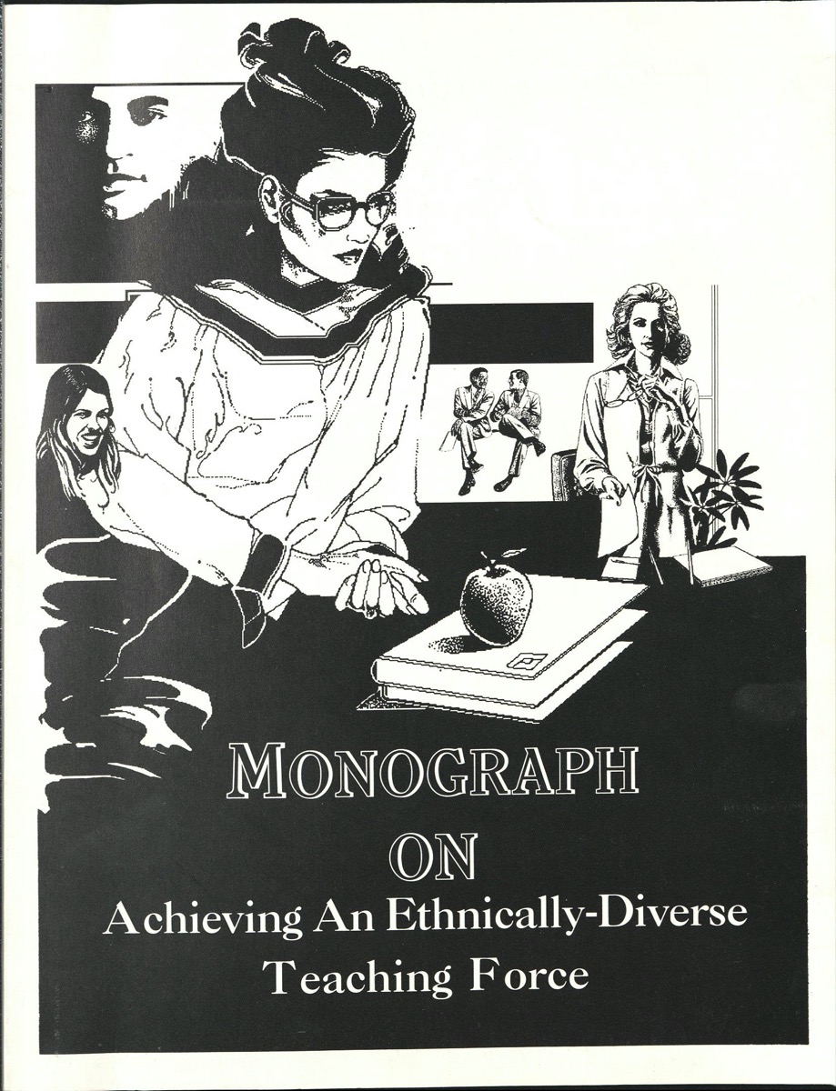Una página blanca con un dibujo en negro de una mujer con gafas. El título está en la  parte inferior de la página.